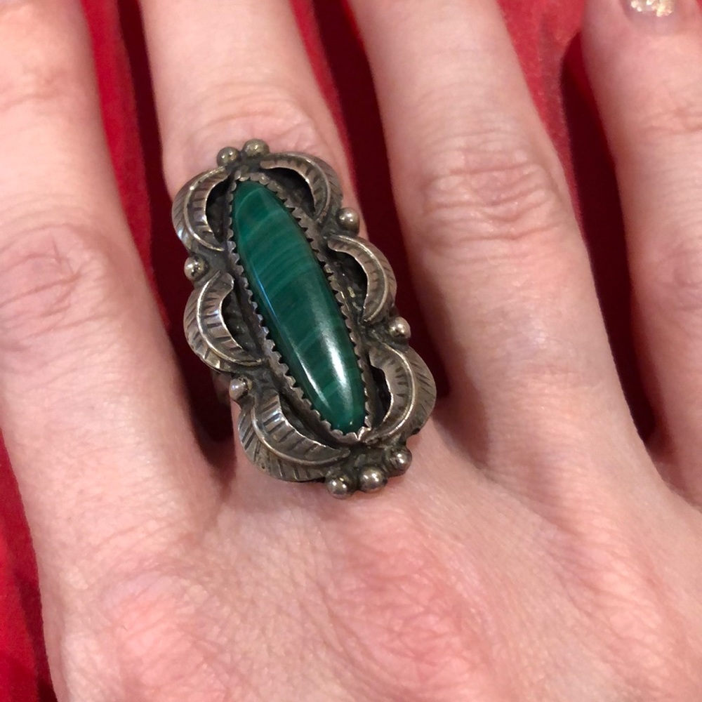 Sterling Silver 925 Vintage Malachite SZ 6.25 ring
